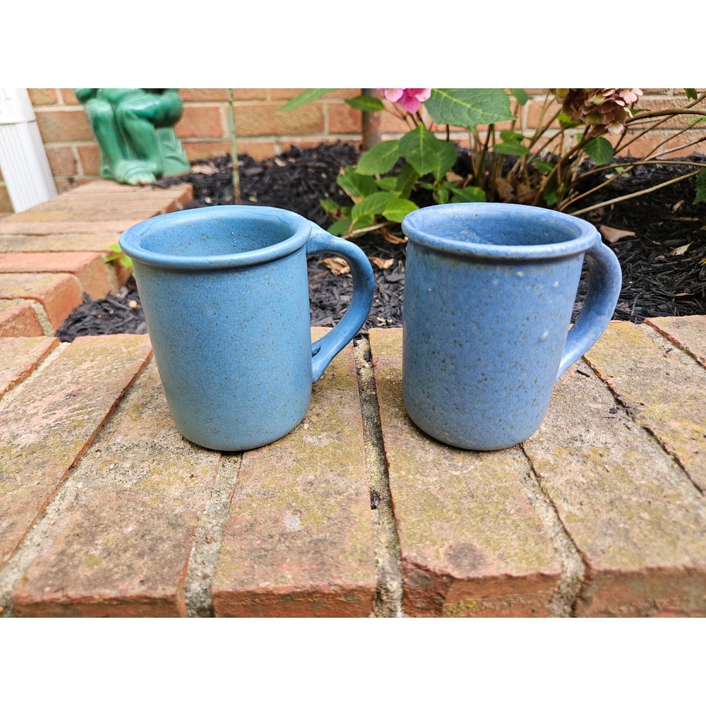 Vintage Bennington Pottery Blue Agate Stoneware Mugs, Set of 2